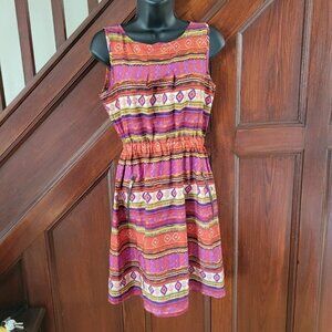 Sol Clothing Womens Multicolor Elastic Waist Fit & Flare Dress Size Small